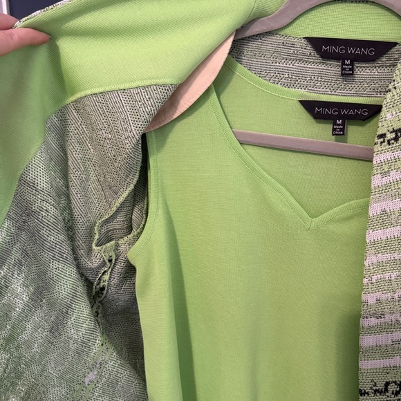 Ming Wang Lime Green Black Textured Twin Knit Blazer Sweater Tank Set Medium - Picture 5 of 10